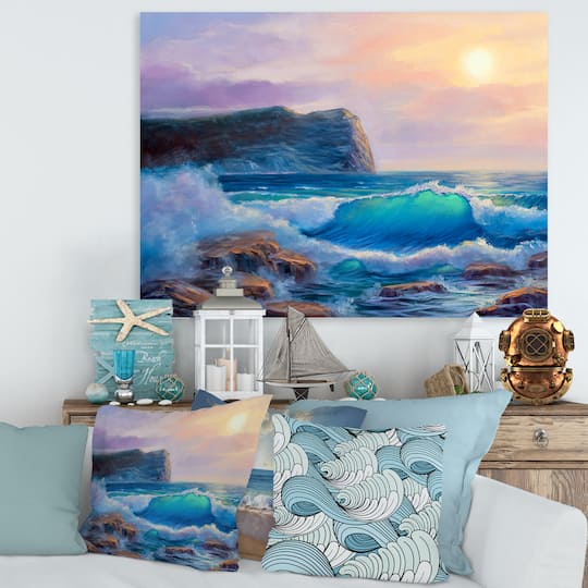 Designart - Blue Waves Breaking At The Beach III